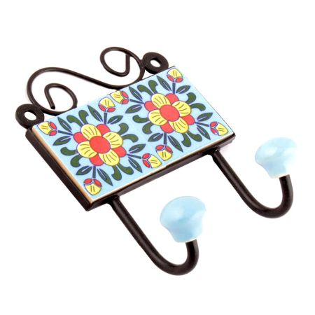 Turquoise And Red Floral Ceramic Tiles Hooks